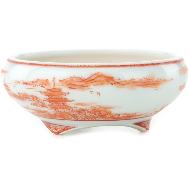 Maceta redonda blanca y roja para bonsái de Kutani - 77 x 77 x 30 mm