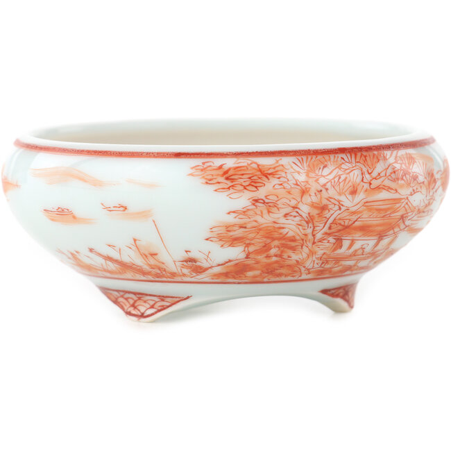 Pot à bonsaï rond blanc et rouge de Kutani - 77 x 77 x 30 mm