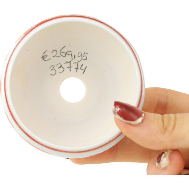 Maceta redonda blanca y roja para bonsái de Kutani - 77 x 77 x 30 mm