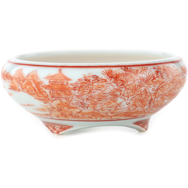 Ronde witte en rode bonsai pot van Kutani - 77 x 77 x 30 mm