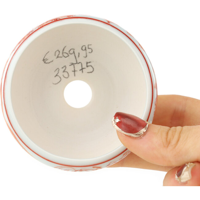 Pot à bonsaï rond blanc et rouge de Kutani - 77 x 77 x 30 mm