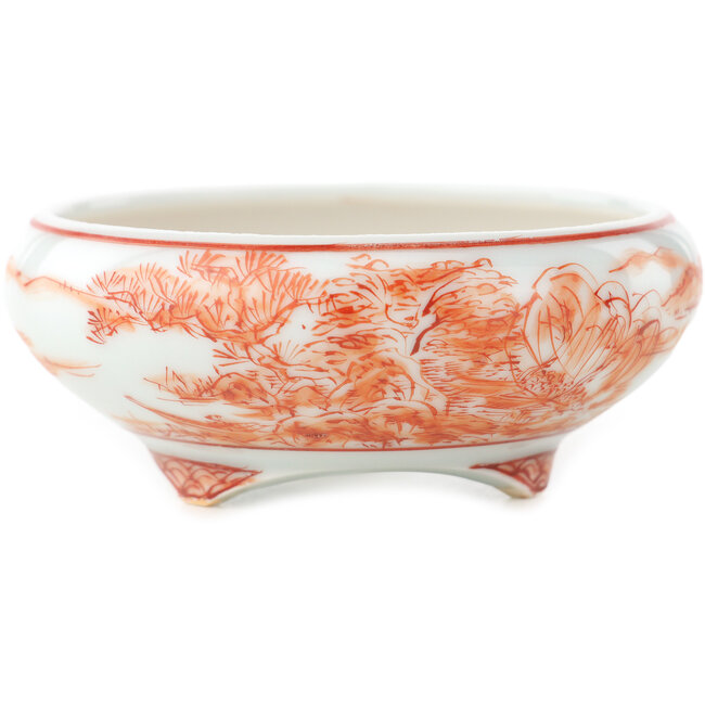 Pot à bonsaï rond blanc et rouge de Kutani - 77 x 77 x 30 mm