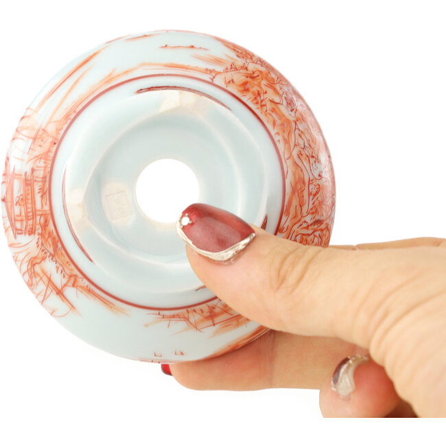 Pot à bonsaï rond blanc et rouge de Kutani - 77 x 77 x 30 mm