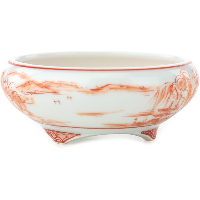 Pot à bonsaï rond blanc et rouge de Kutani - 77 x 77 x 30 mm