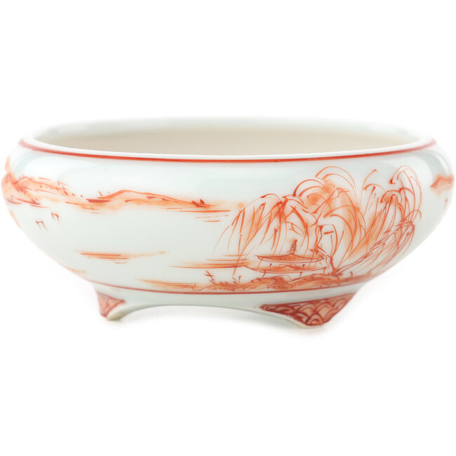 Maceta redonda blanca y roja para bonsái de Kutani - 77 x 77 x 30 mm