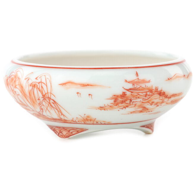Ronde witte en rode bonsai pot van Kutani - 77 x 77 x 30 mm
