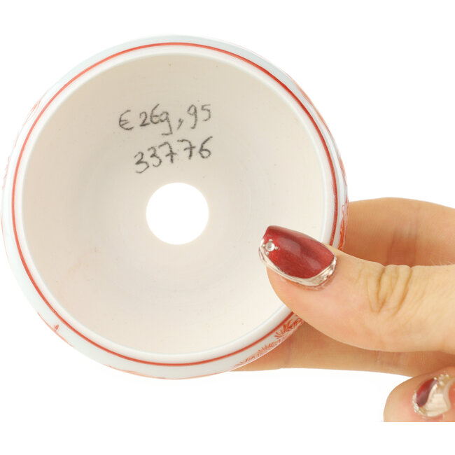 Maceta redonda blanca y roja para bonsái de Kutani - 77 x 77 x 30 mm