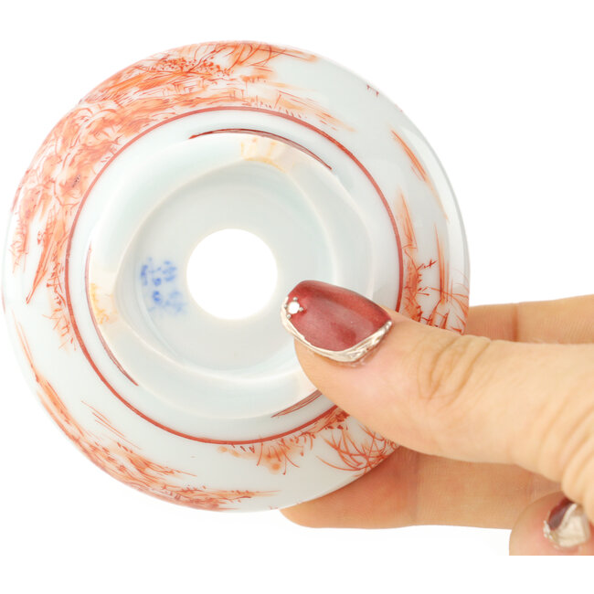 Pot à bonsaï rond blanc et rouge de Kutani - 77 x 77 x 30 mm