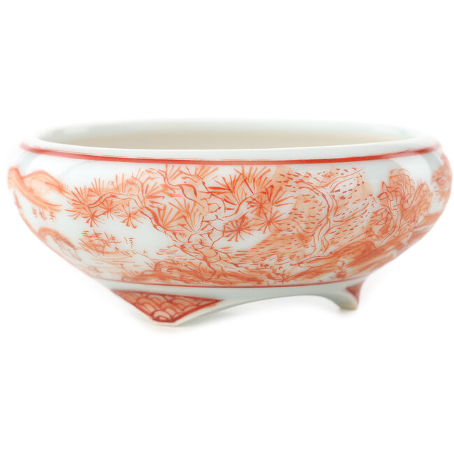 Ronde witte en rode bonsai pot van Kutani - 77 x 77 x 30 mm