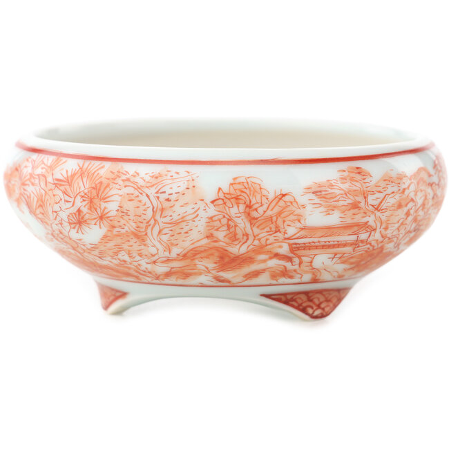 Pot à bonsaï rond blanc et rouge de Kutani - 77 x 77 x 30 mm