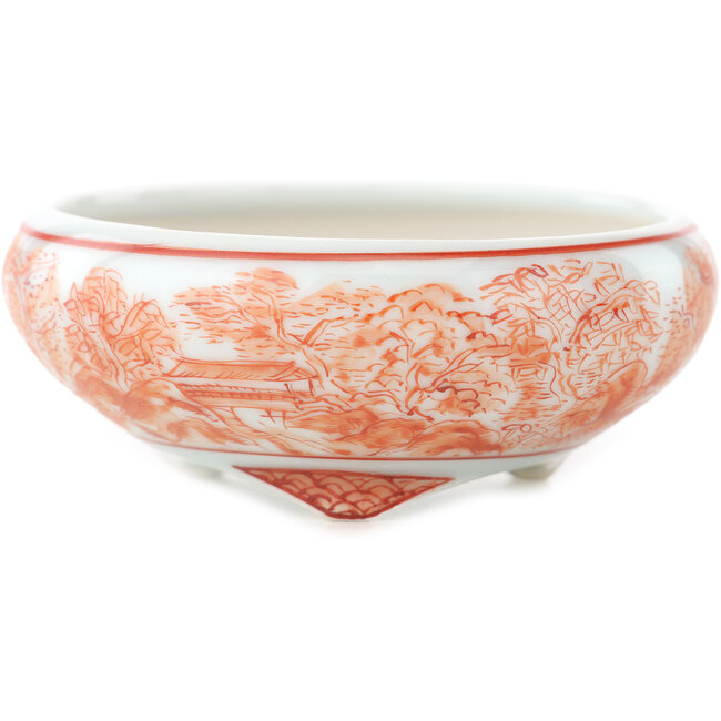 Pot à bonsaï rond blanc et rouge de Kutani - 77 x 77 x 30 mm