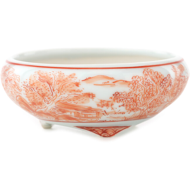 Ronde witte en rode bonsai pot van Kutani - 77 x 77 x 30 mm