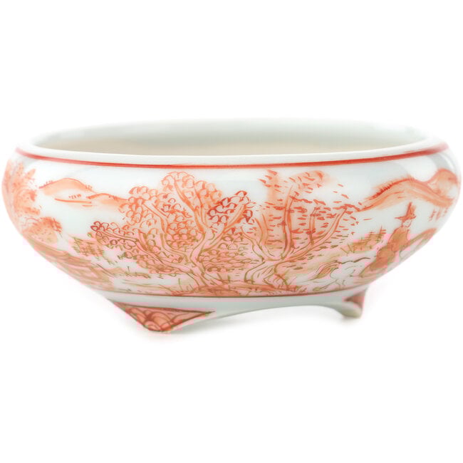 Pot à bonsaï rond blanc et rouge de Kutani - 77 x 77 x 30 mm