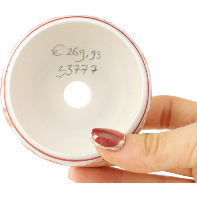 Runder weiß-roter Bonsai-Topf von Kutani - 77 x 77 x 30 mm