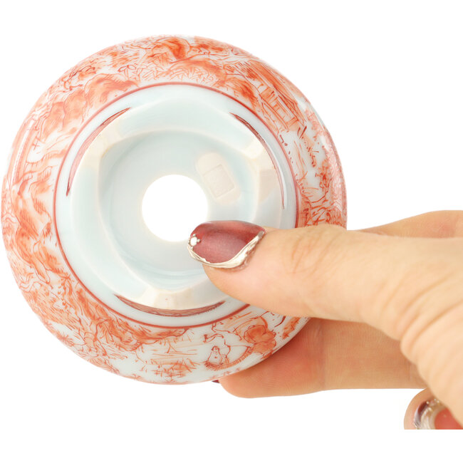 Maceta redonda blanca y roja para bonsái de Kutani - 77 x 77 x 30 mm