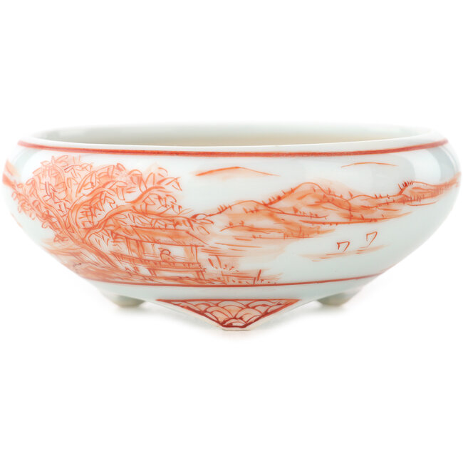 Ronde witte en rode bonsai pot van Kutani - 77 x 77 x 30 mm