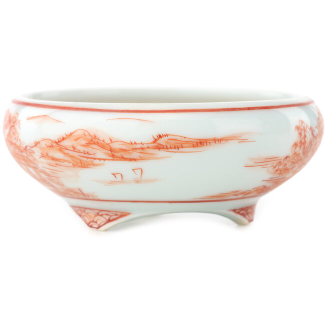 Pot à bonsaï rond blanc et rouge de Kutani - 77 x 77 x 30 mm