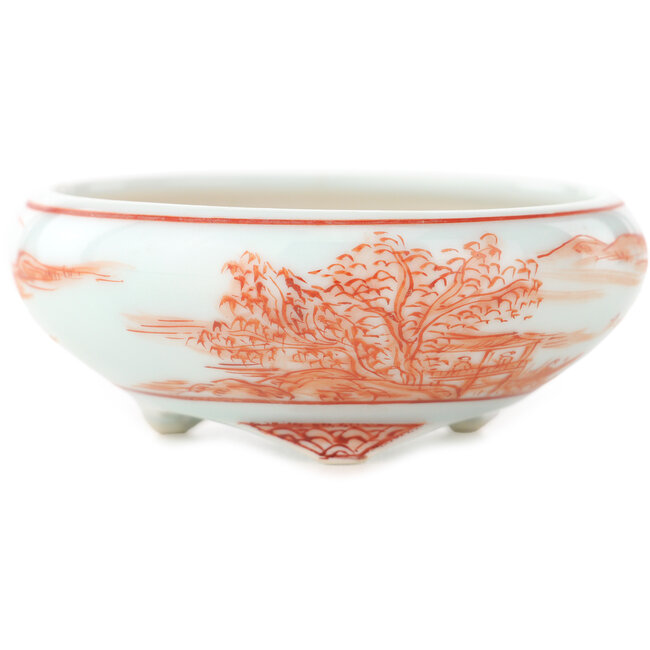 Ronde witte en rode bonsai pot van Kutani - 77 x 77 x 30 mm