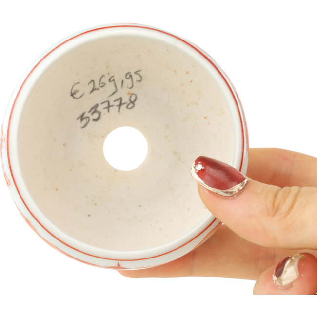 Pot à bonsaï rond blanc et rouge de Kutani - 77 x 77 x 30 mm
