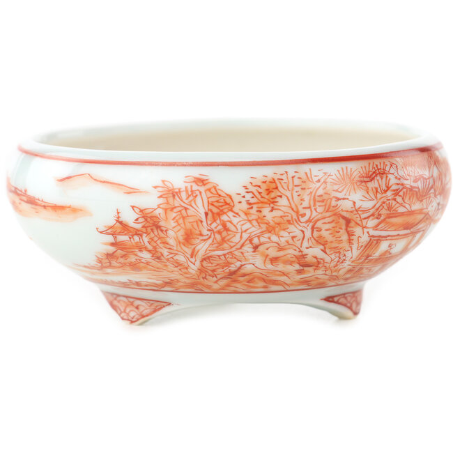 Ronde witte en rode bonsai pot van Kutani - 77 x 77 x 30 mm