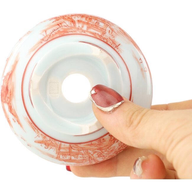 Maceta redonda blanca y roja para bonsái de Kutani - 77 x 77 x 30 mm