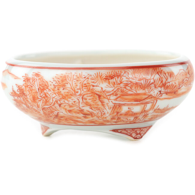 Pot à bonsaï rond blanc et rouge de Kutani - 77 x 77 x 30 mm