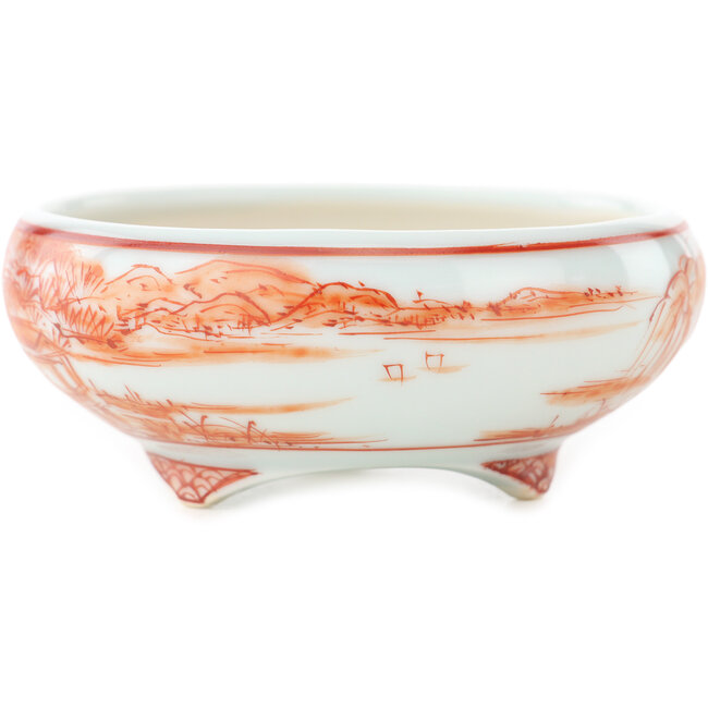 Maceta redonda blanca y roja para bonsái de Kutani - 77 x 77 x 30 mm