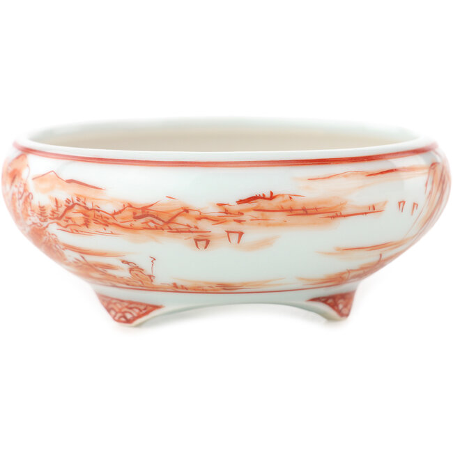 Maceta redonda blanca y roja para bonsái de Kutani - 77 x 77 x 30 mm