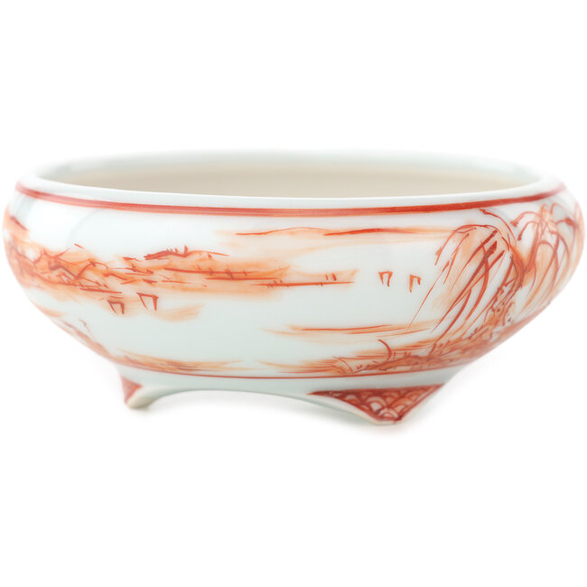Ronde witte en rode bonsai pot van Kutani - 77 x 77 x 30 mm