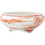 Vaso bonsai rotondo bianco e rosso di Kutani - 77 x 77 x 30 mm
