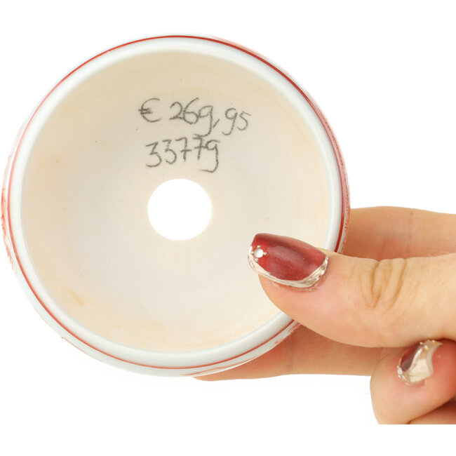 Maceta redonda blanca y roja para bonsái de Kutani - 77 x 77 x 30 mm