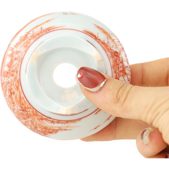 Pot à bonsaï rond blanc et rouge de Kutani - 77 x 77 x 30 mm