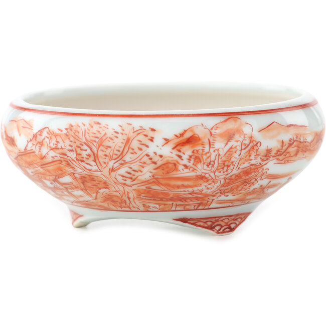 Pot à bonsaï rond blanc et rouge de Kutani - 77 x 77 x 30 mm