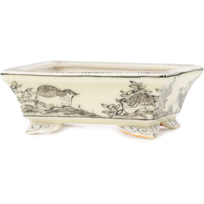 Rechteckiger weißer und schwarzer Bonsai-Topf von Kutani - 95 x 78 x 35 mm