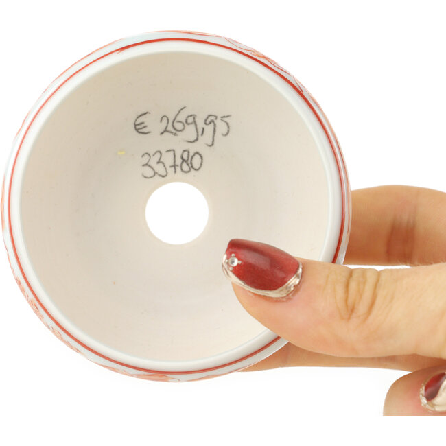 Pot à bonsaï rond blanc et rouge de Kutani - 77 x 77 x 30 mm