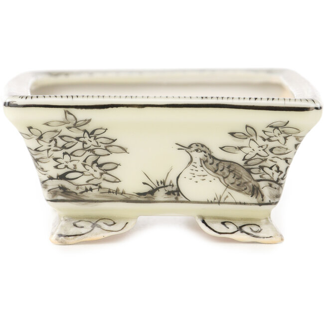 Pot à bonsaï rectangulaire blanc et noir de Kutani - 95 x 78 x 35 mm