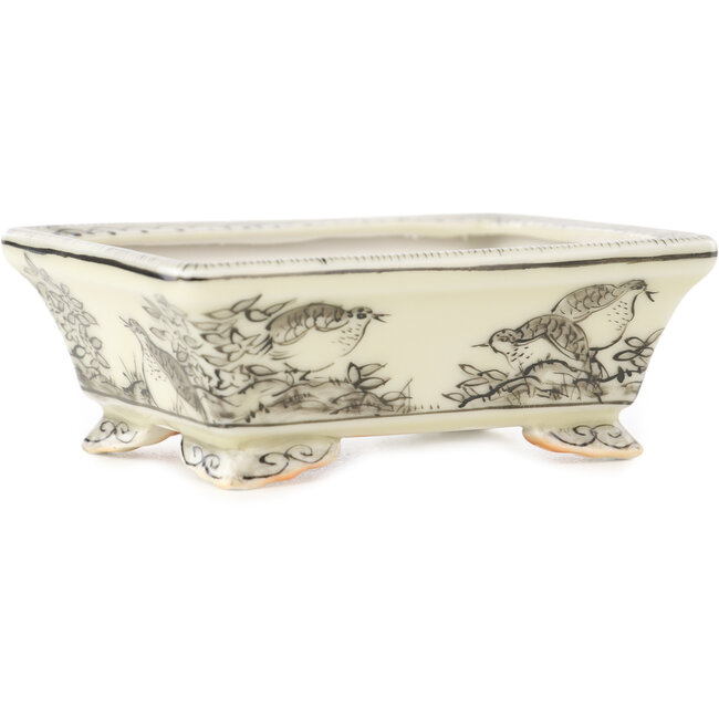 Rechthoekige witte en zwarte bonsai pot van Kutani - 95 x 78 x 35 mm