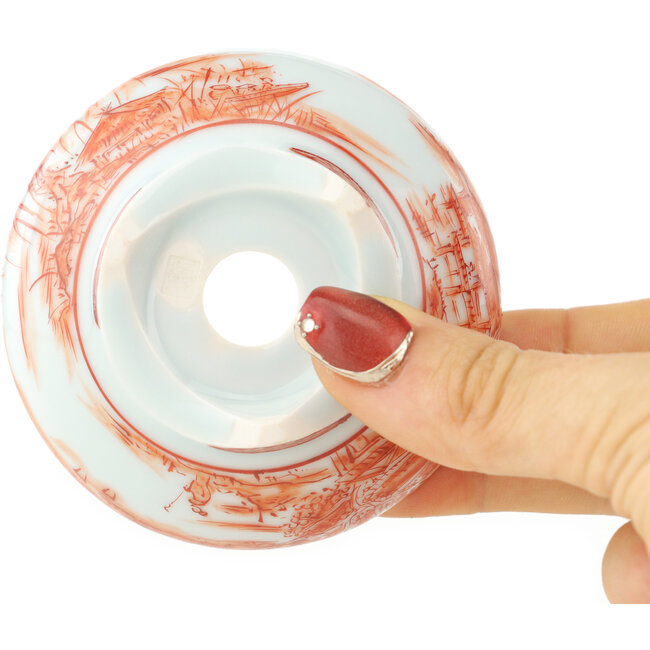 Pot à bonsaï rond blanc et rouge de Kutani - 77 x 77 x 30 mm