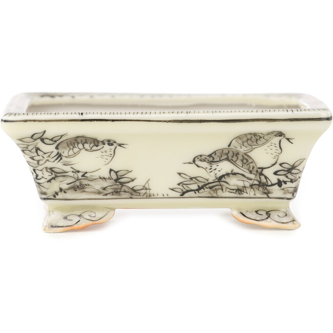 Pot à bonsaï rectangulaire blanc et noir de Kutani - 95 x 78 x 35 mm