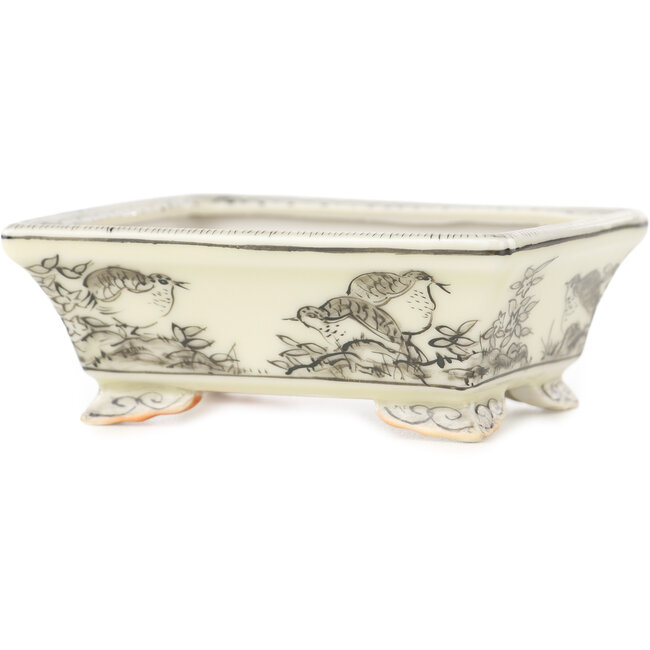 Vaso bonsai rettangolare bianco e nero di Kutani - 95 x 78 x 35 mm