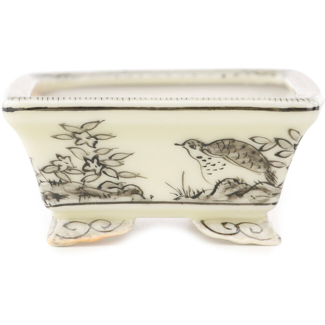 Pot à bonsaï rectangulaire blanc et noir de Kutani - 95 x 78 x 35 mm