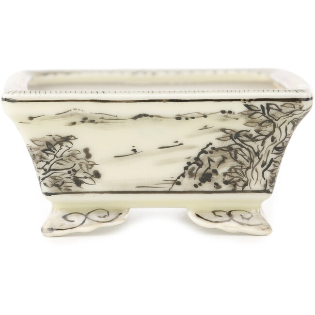 Vaso bonsai rettangolare bianco e nero di Kutani - 95 x 78 x 35 mm