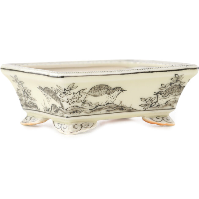 Rechteckiger weißer und schwarzer Bonsai-Topf von Kutani - 95 x 78 x 35 mm