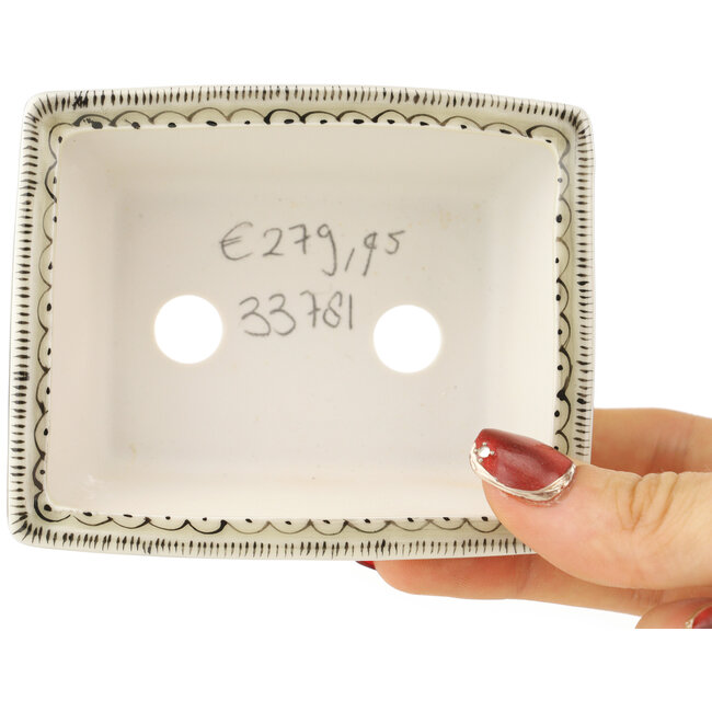 Pot à bonsaï rectangulaire blanc et noir de Kutani - 95 x 78 x 35 mm