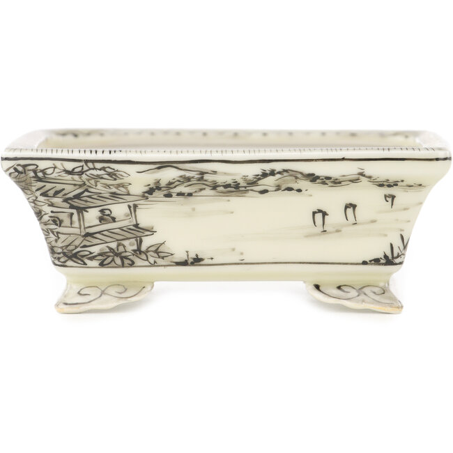 Pot à bonsaï rectangulaire blanc et noir de Kutani - 95 x 78 x 35 mm