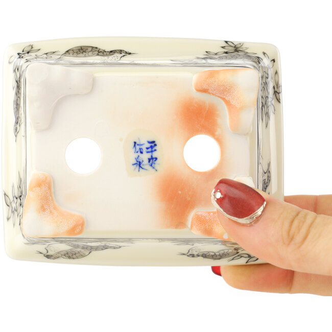 Pot à bonsaï rectangulaire blanc et noir de Kutani - 95 x 78 x 35 mm