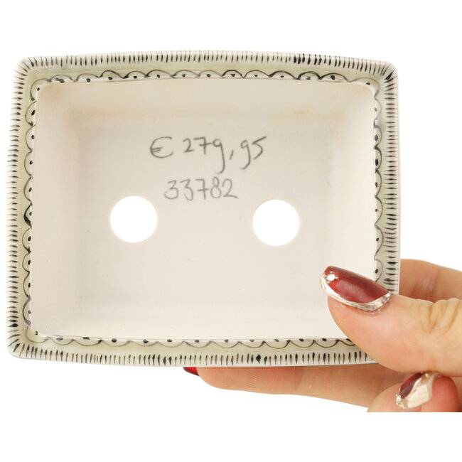 Pot à bonsaï rectangulaire blanc et noir de Kutani - 95 x 78 x 35 mm