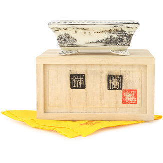 Kutani Aritomo Maceta rectangular de bonsái de color blanco y negro de 95 mm de Kutani, Japón