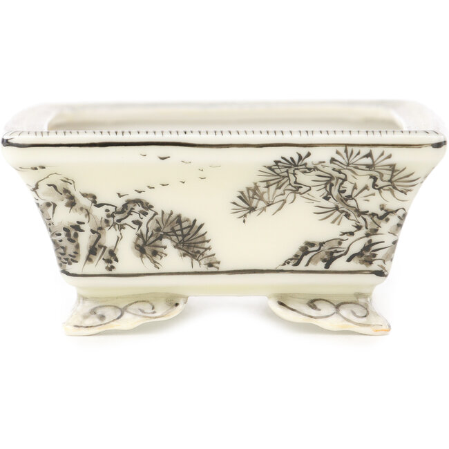 Rechteckiger weißer und schwarzer Bonsai-Topf von Kutani - 95 x 78 x 35 mm