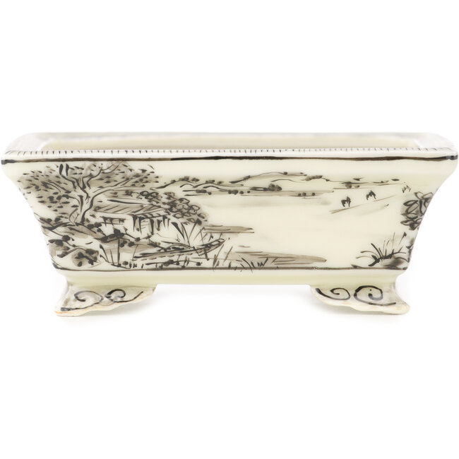 Rechthoekige witte en zwarte bonsai pot van Kutani - 95 x 78 x 35 mm
